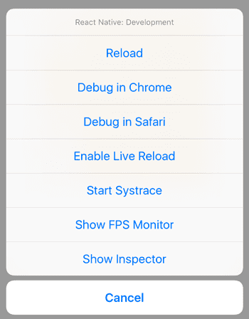 React native debug menu