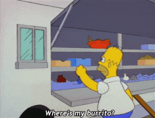 Un GIF animé montrant Homer Simpson qui réclame un burrito