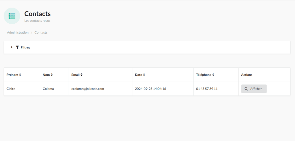 Screen admin sylius index contact show