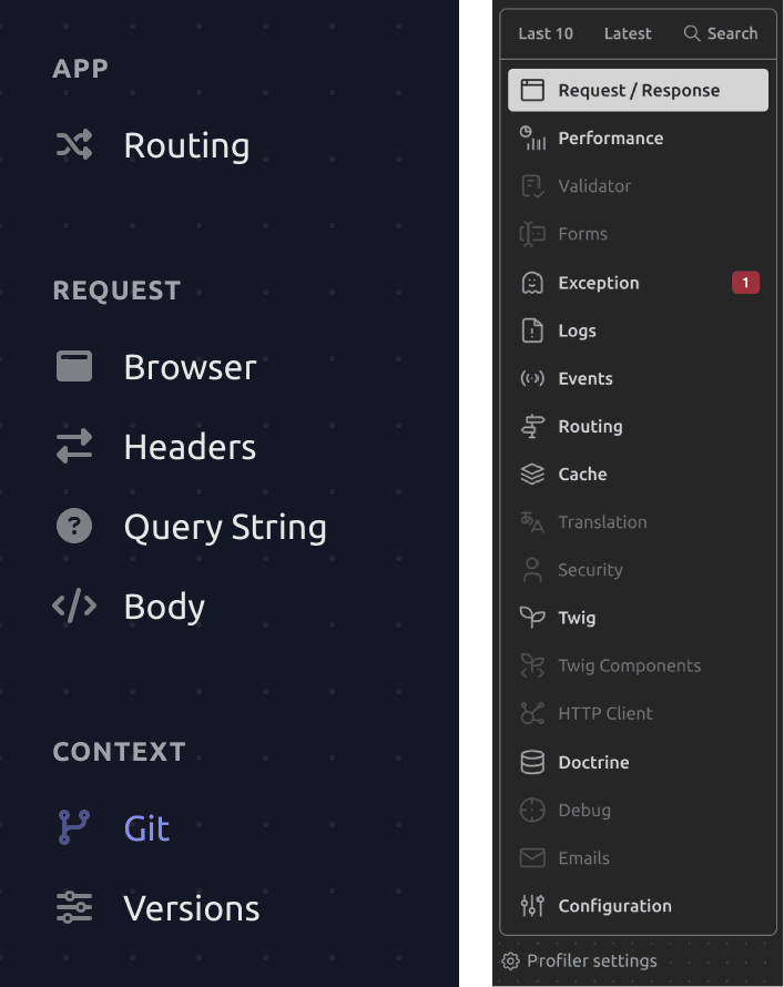Comparaison des options de debug disponible entre les deux frameworks