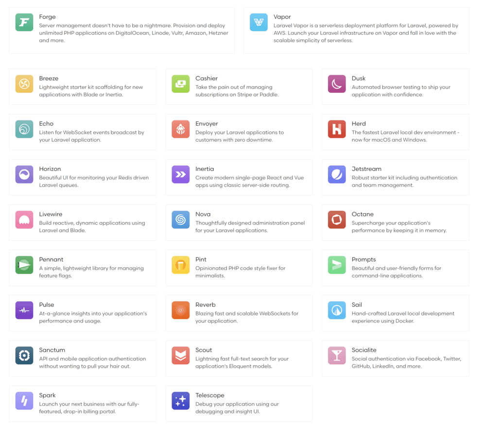 Liste des packages officiels de Laravel