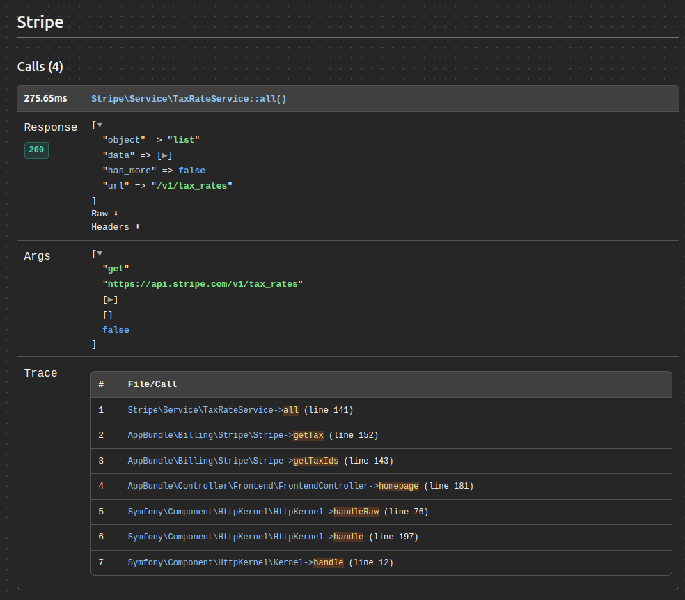 Symfony Profiler : Stripe panel