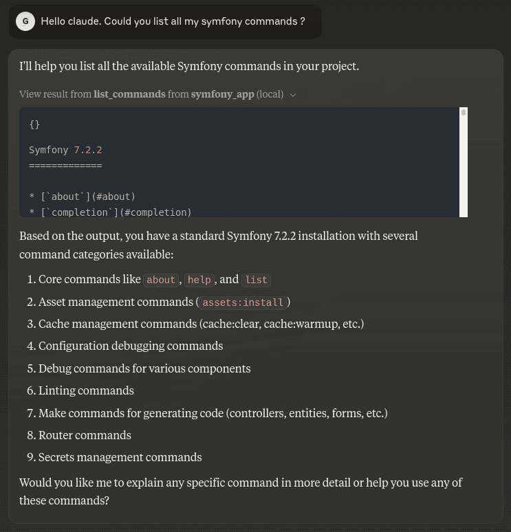 MCP - demo - list all commands