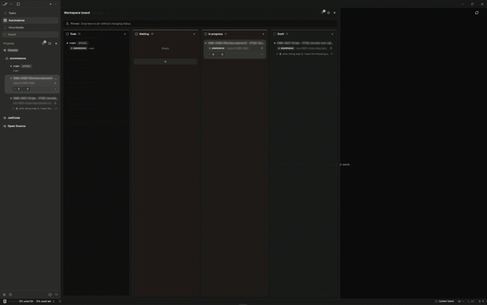 Mon kanban board dans Orca