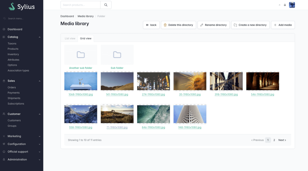 The media library (grid view)