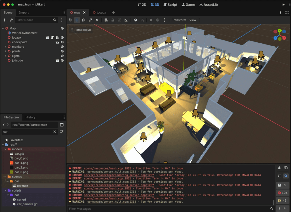 Carte 3D des bureaux sur Godot - JoliKart