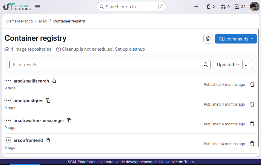 Les images disponibles sur le registre GitLab
