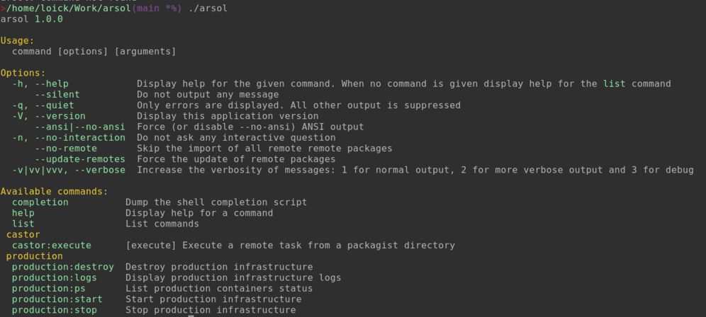 Les tasks disponibles dans l'exécutable arsol