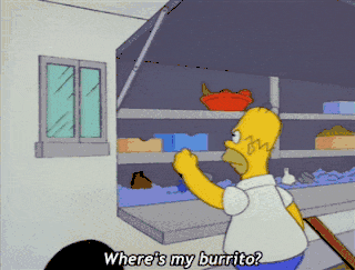 Un GIF animé montrant Homer Simpson qui réclame un burrito