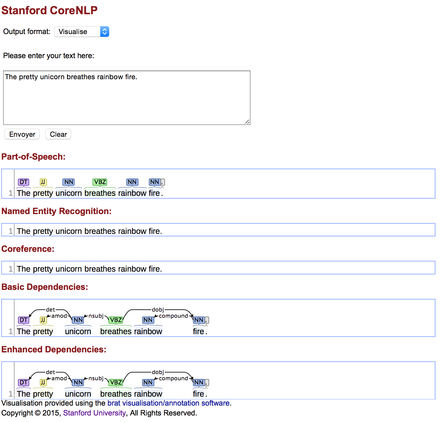 Interface en ligne de Stanford CoreNLP