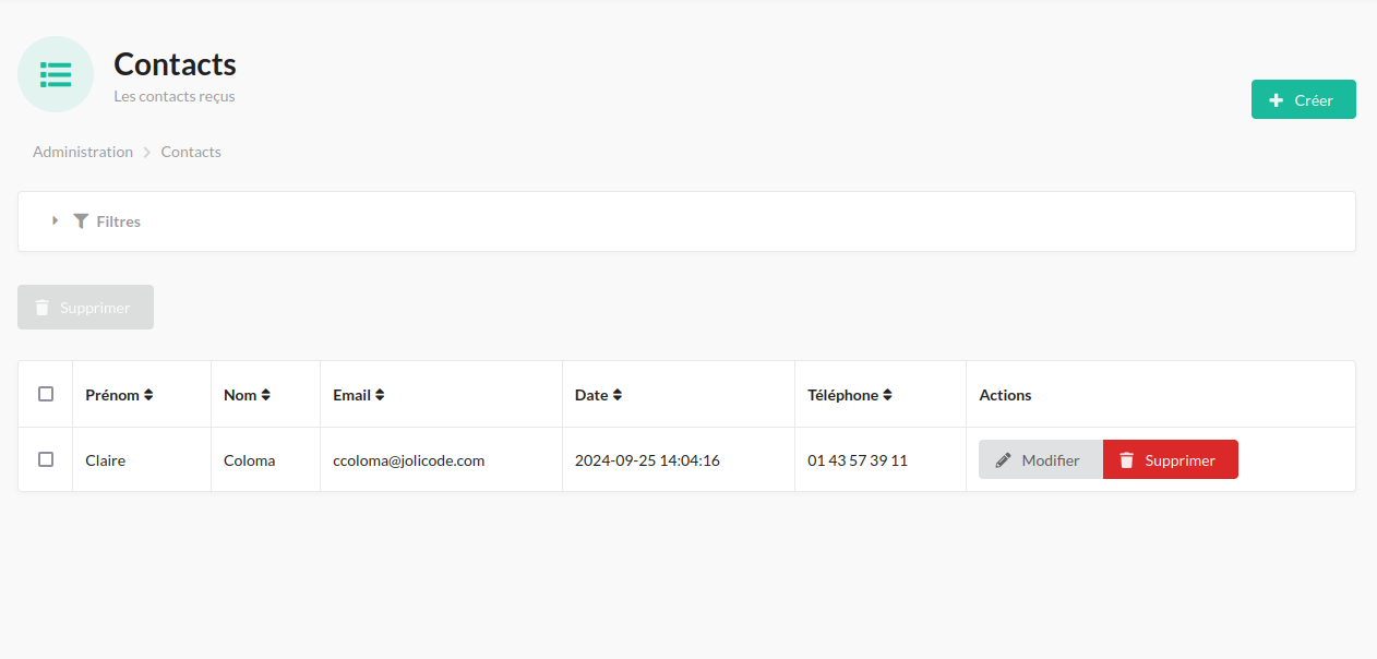 Screen admin sylius index contact cud