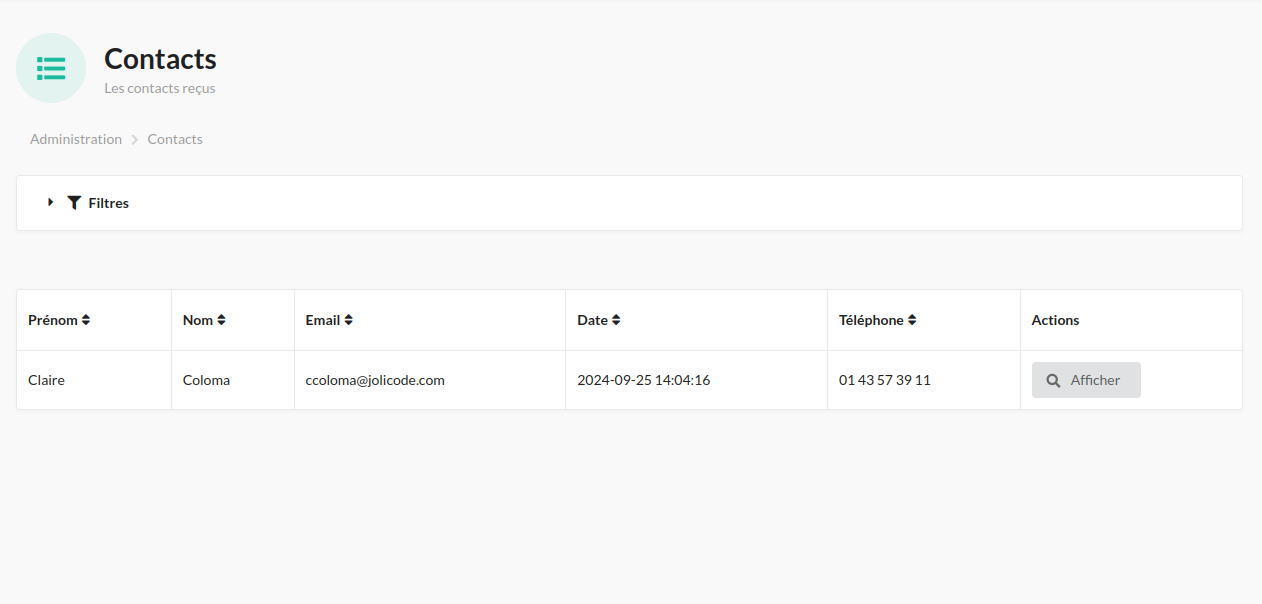 Screen admin sylius index contact show