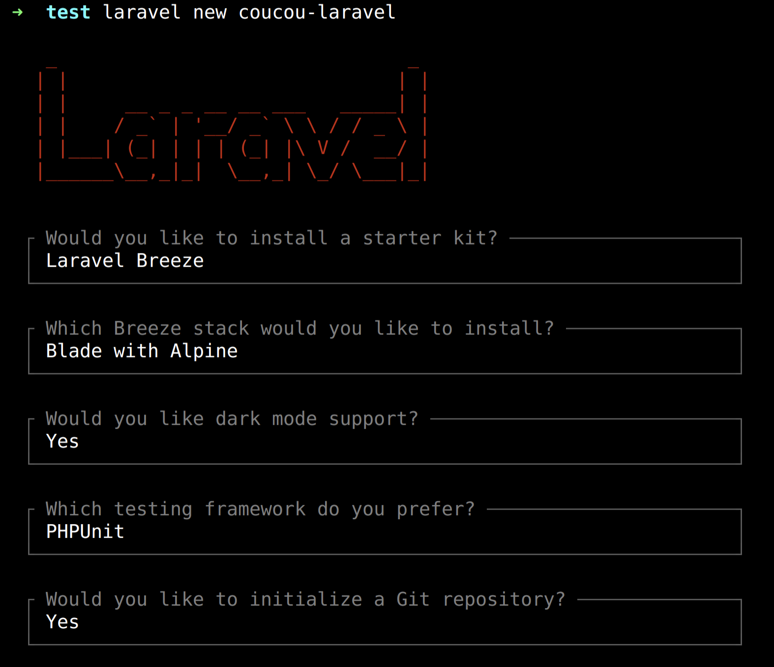 Création d’un projet Laravel avec auth & tests en CLI