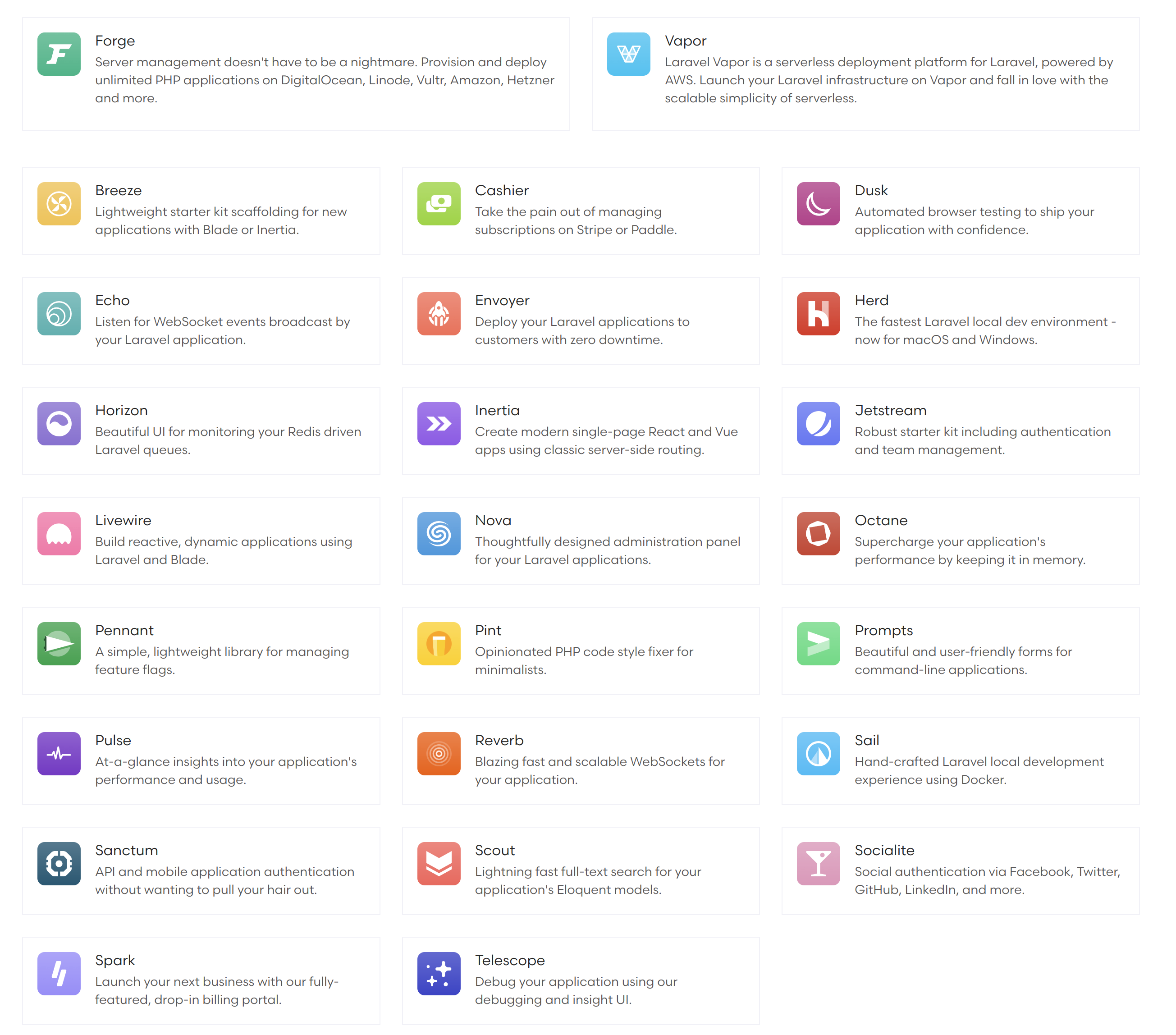 Liste des packages officiels de Laravel