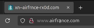 Un homoglyphe du site de Air France vu par mon navigateur