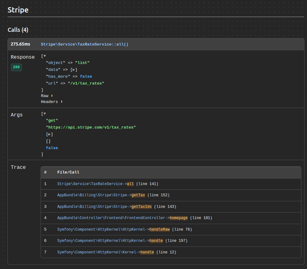 Symfony Profiler : Stripe panel